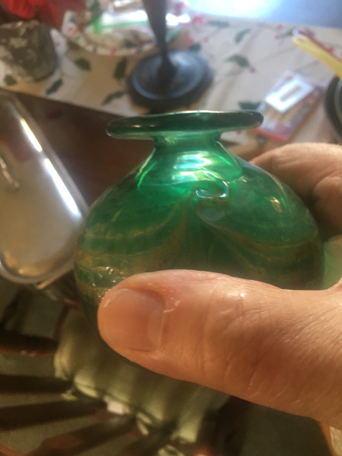 art glass vase By M . Logan 4 X 4 Inches Unique Swirl on The Sides