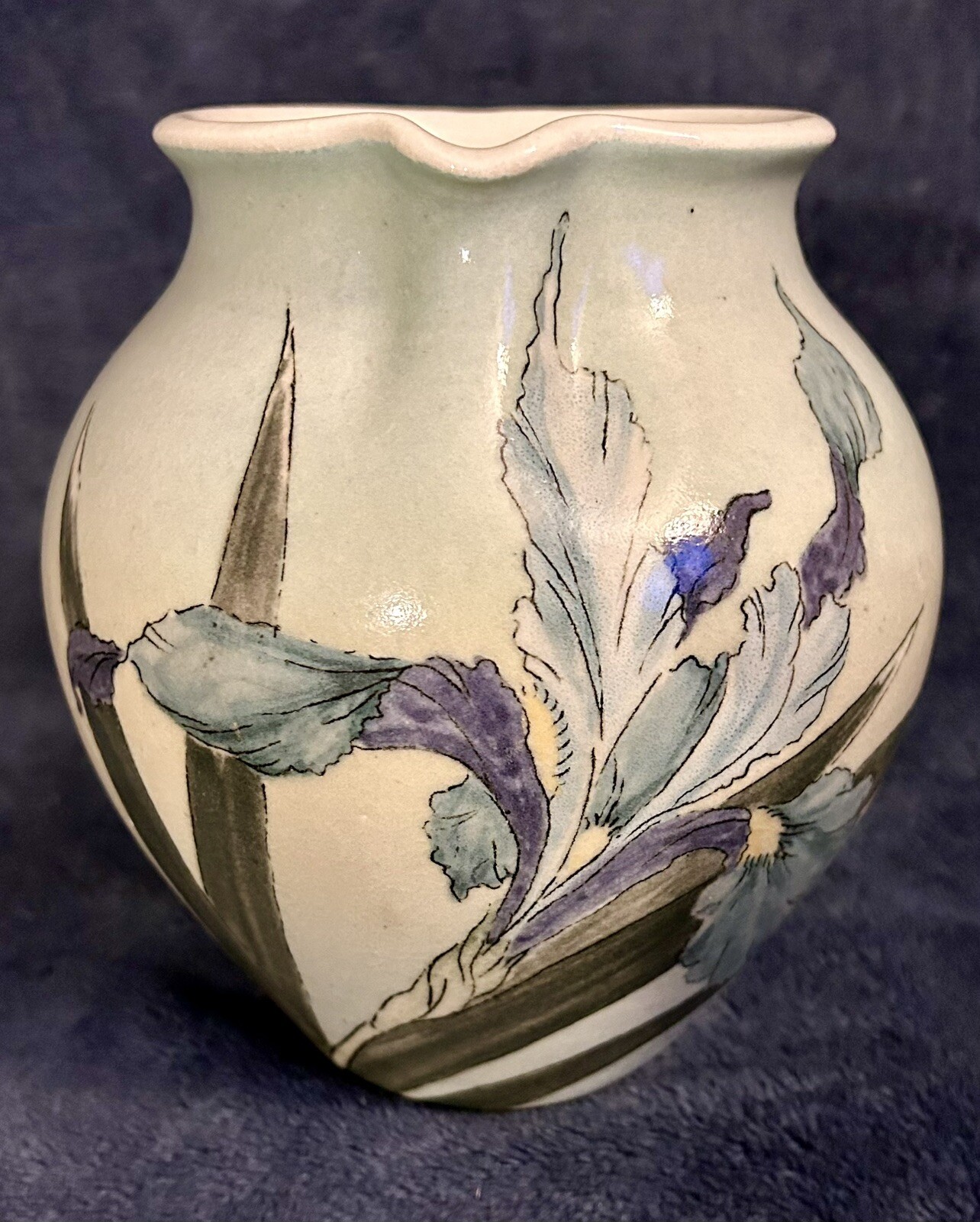 Santa Barbara Ceramic Design 1982 Art Pottery Hand Painted Pitcher Vase 7”x6.5”