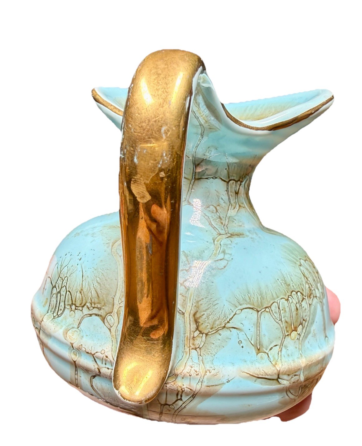 Vintage Ceramic Small Lusterware Pitcher Vase, HOLLAND, Robin Egg Blue Signed