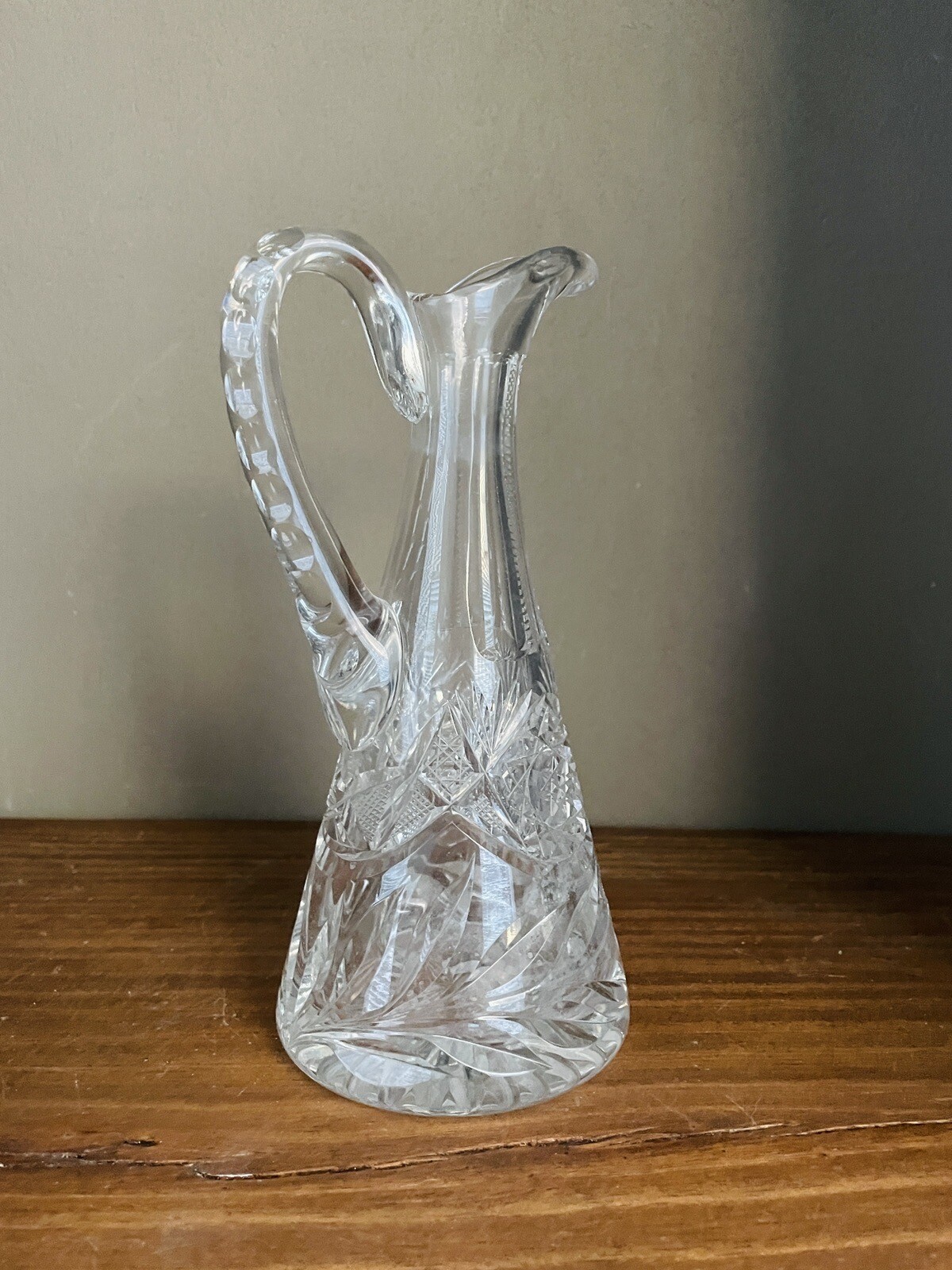 American Brilliant SIGNED Vintage Small PITCHER Crystal Cut Glass 8.5″ Tall