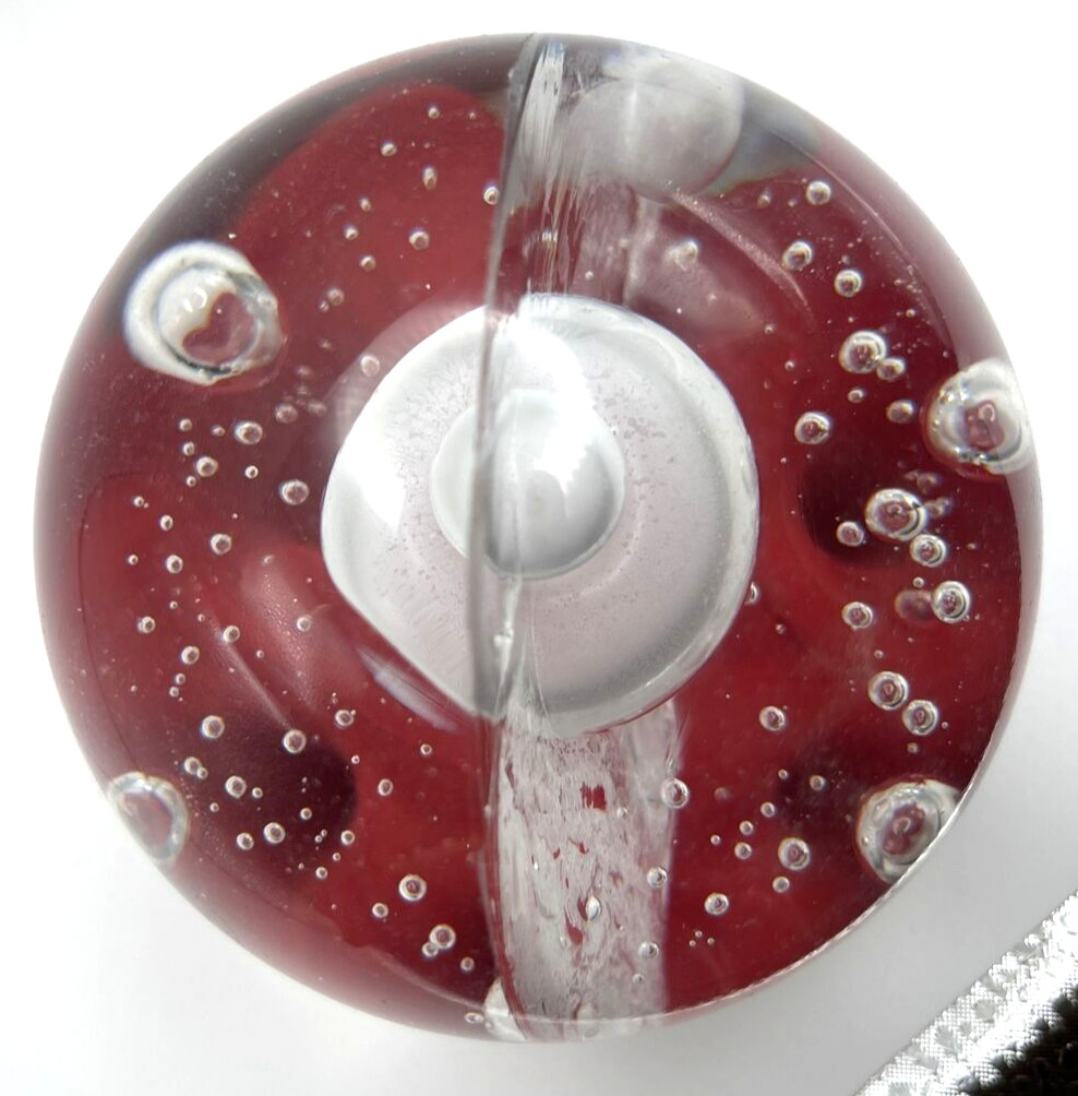 Art Glass Sea Red Bubbles Abstract Paperweight Round Orb Sphere