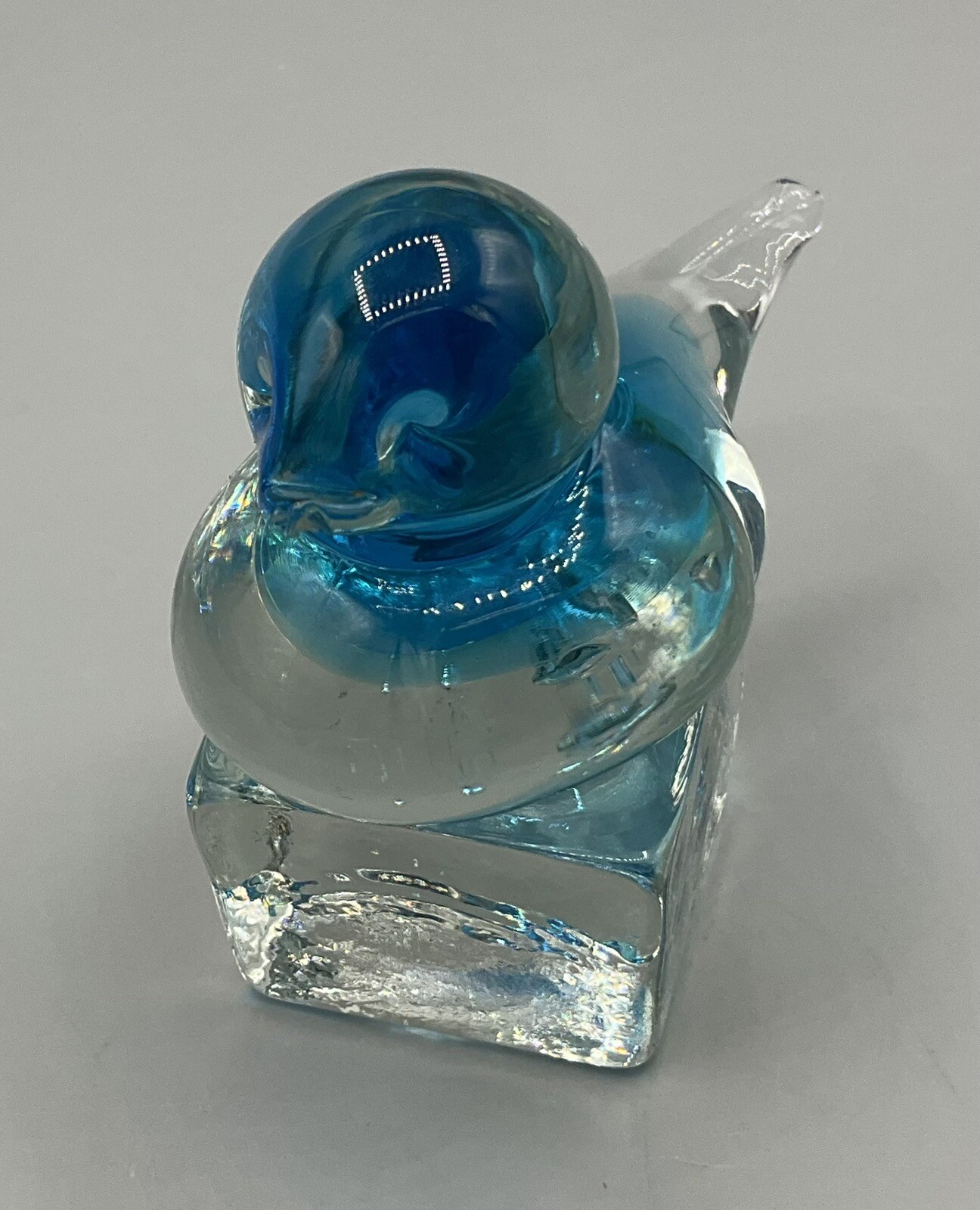 Vtg Blue/Clear Glass Bird on Cube ICET Arte Murano Uranium or Manganese UV Glow