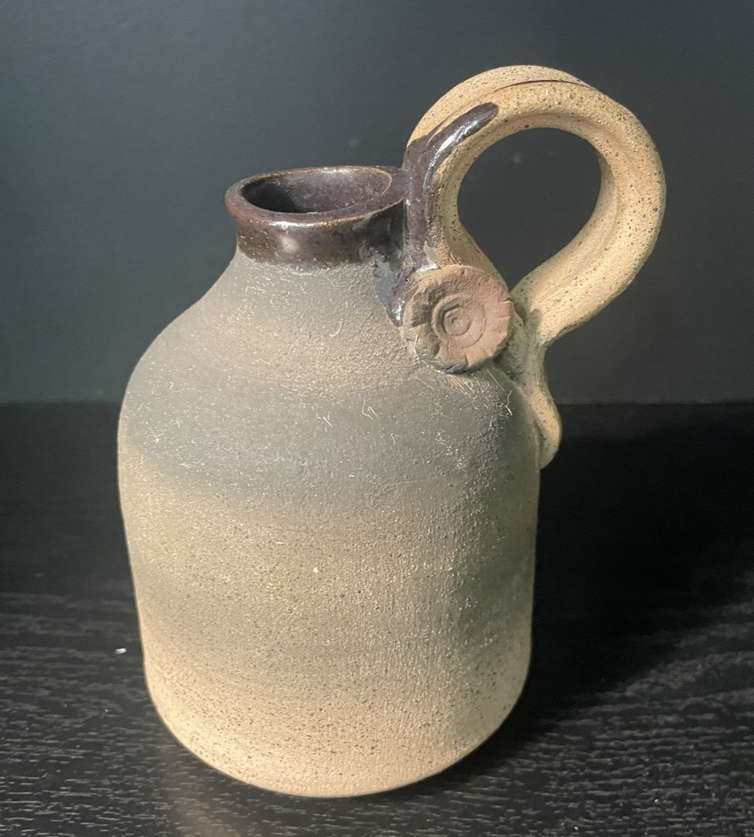 Vtg Hand Thrown Stoneware Jug Drip Glaze Finish Studio Pottery 5” Signed & Dated