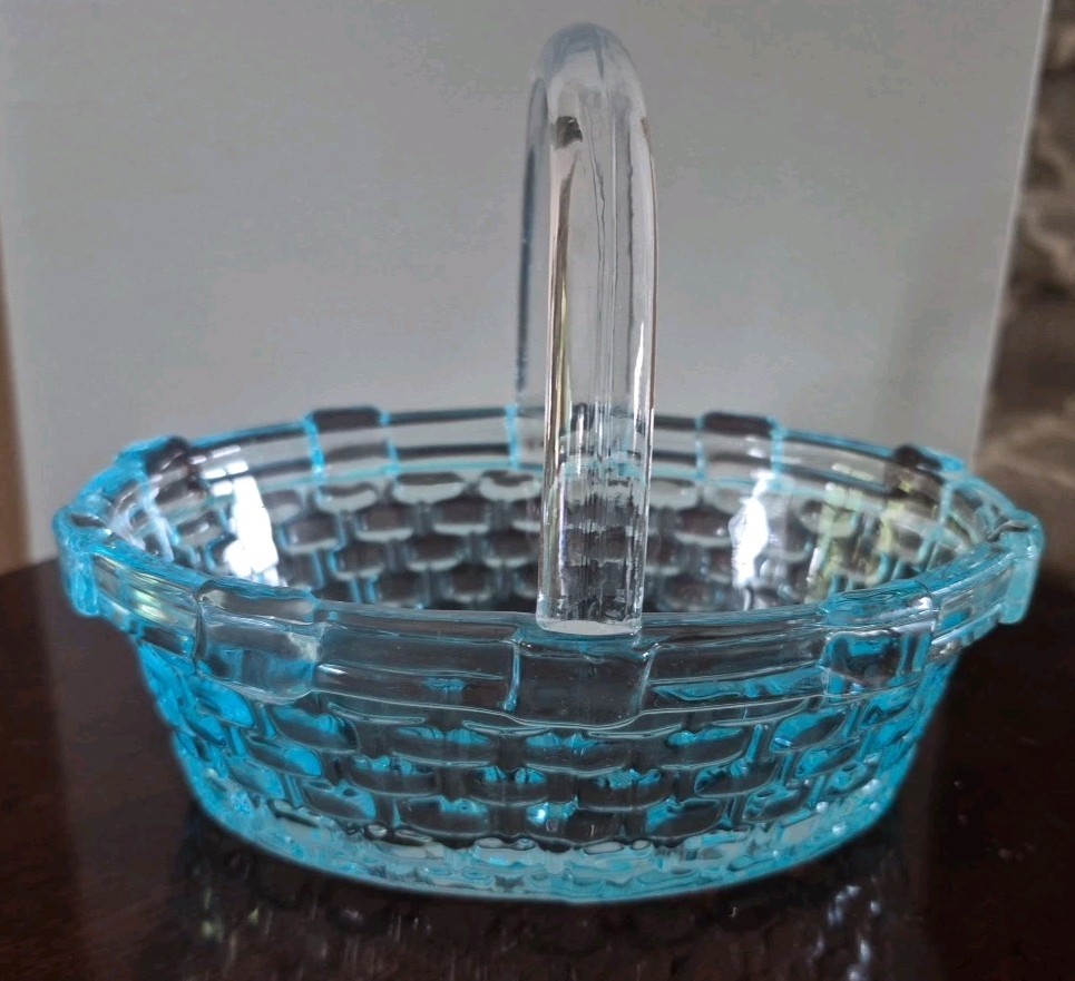 Westmoreland Basket Vintage Sapphire Blue Glass Handled ~7″ x 6″ x 6″