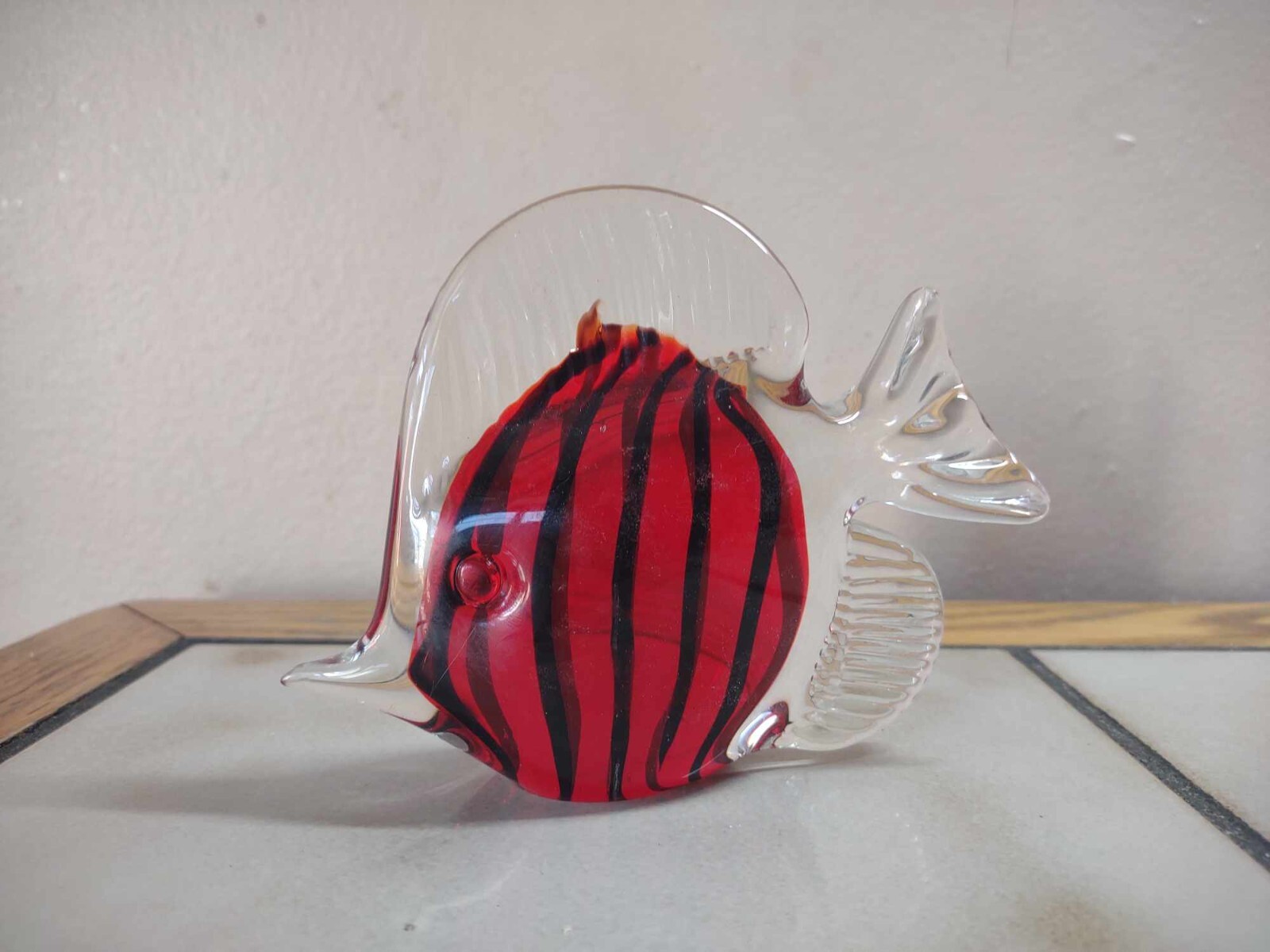 Murano Style Handcrafted Blown Glass Fish Red+Black