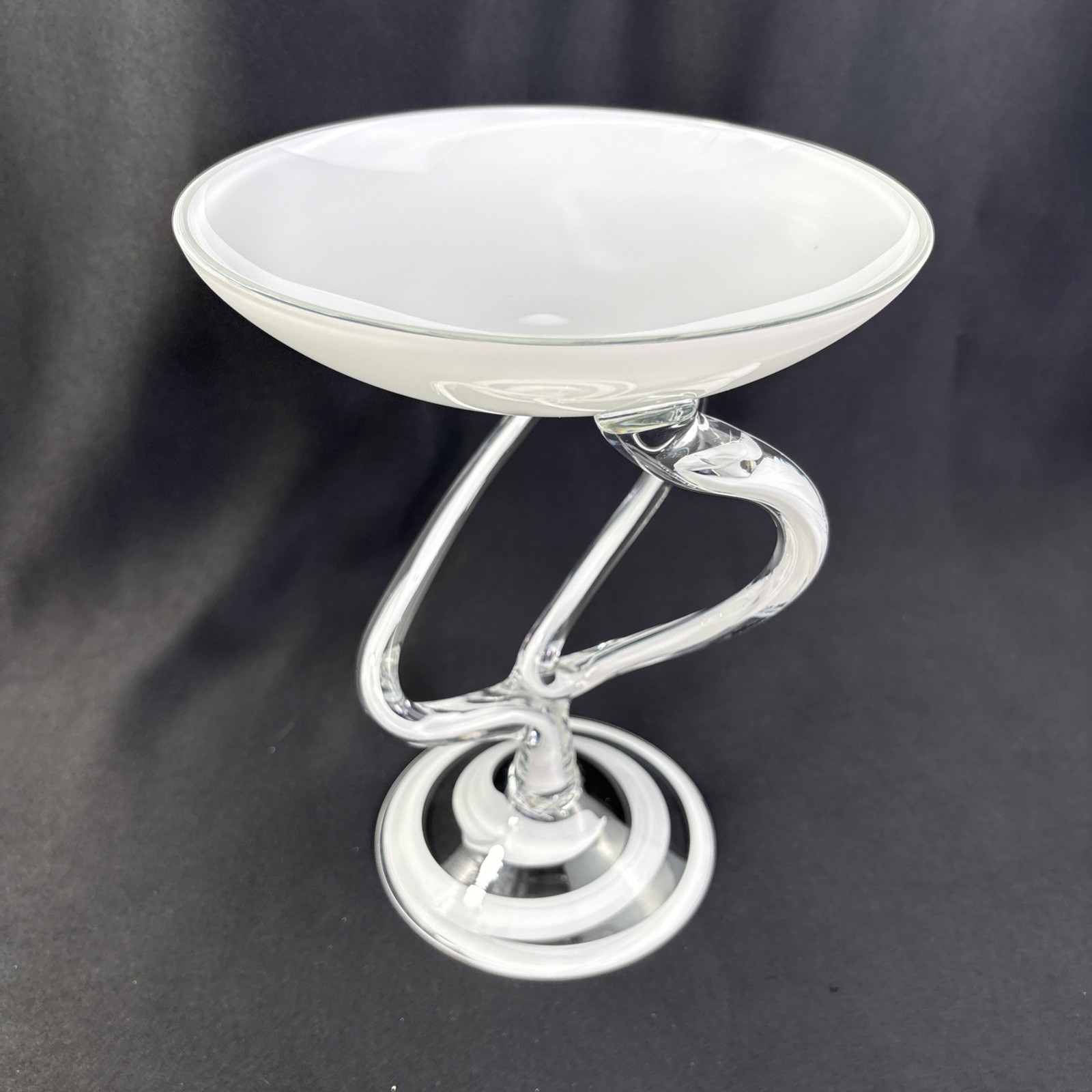 Jozefina Krosno Poland Hand Blown Art Glass Jellyfish Compote Dish Bowl 9″ x 7″