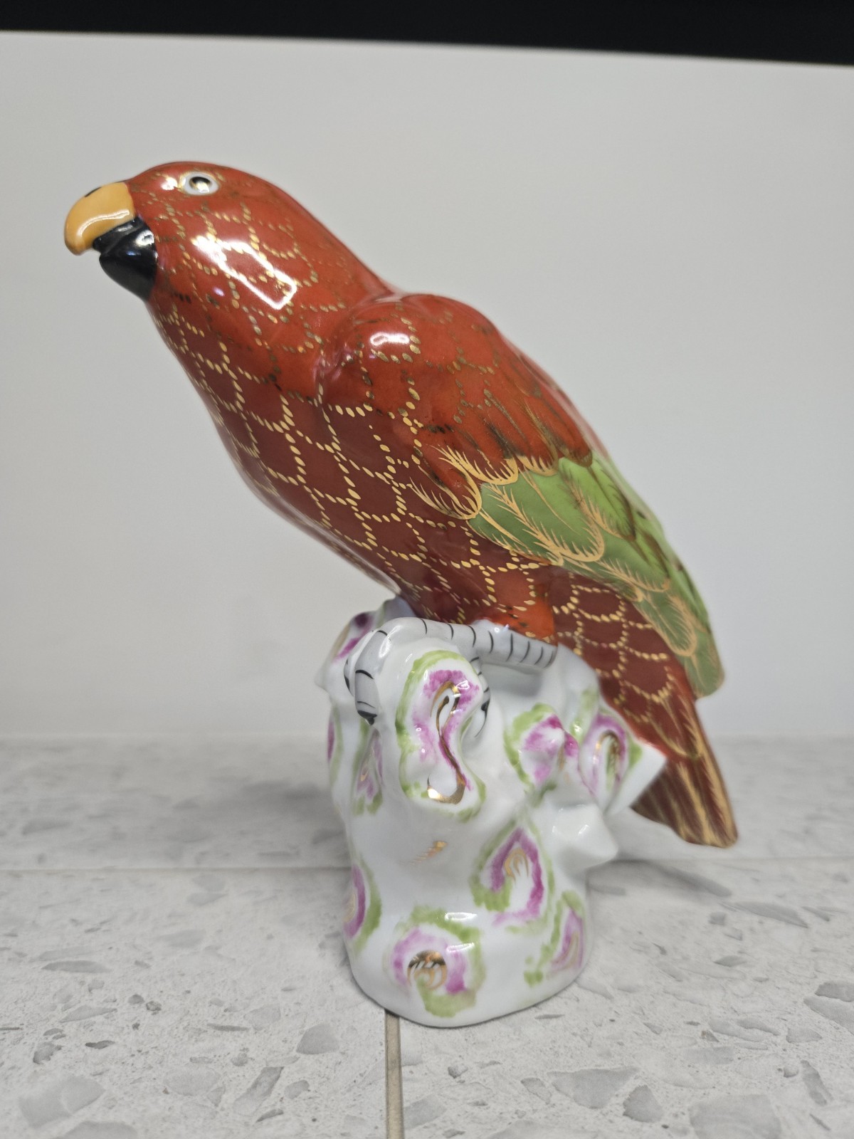 Herend Porcelain Parrot Figure Naturalistic 5002 CD1 Red Green Large