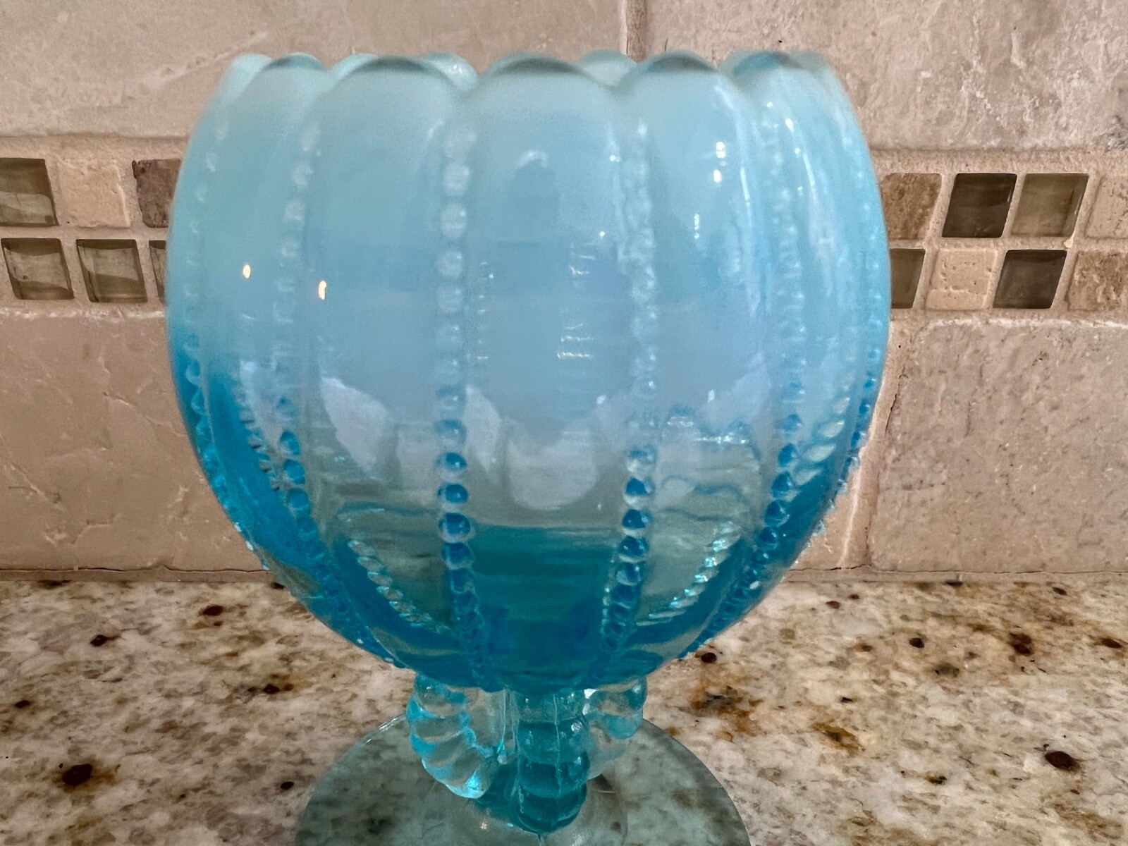 Vintage Aqua Blue Opalescent Vase