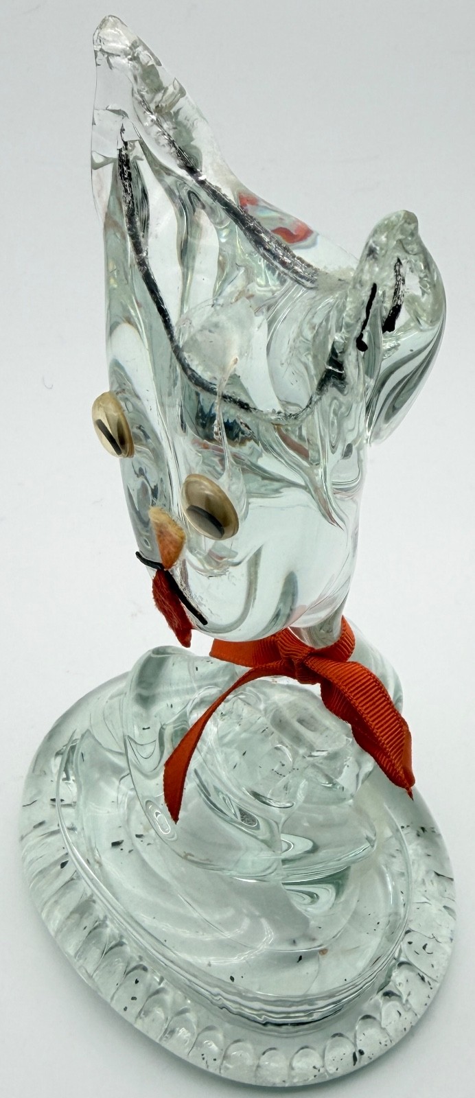 Vintage Hand Blown Art Clear Glass Cat Sculpture Figurine Paperweight Set of 2
