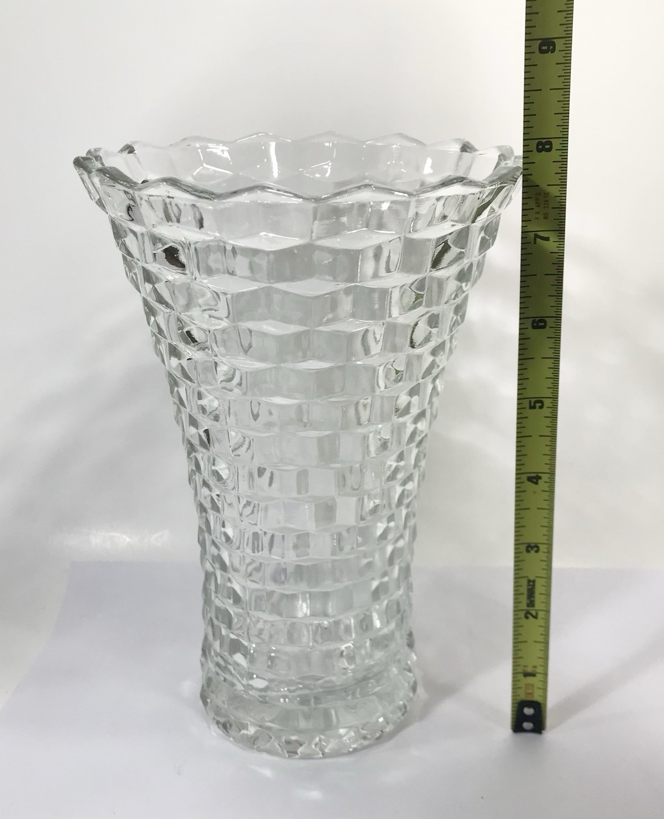 Indiana Glass Whitehall Vase Cube Cubist Flared Homco 8 inch Vintage