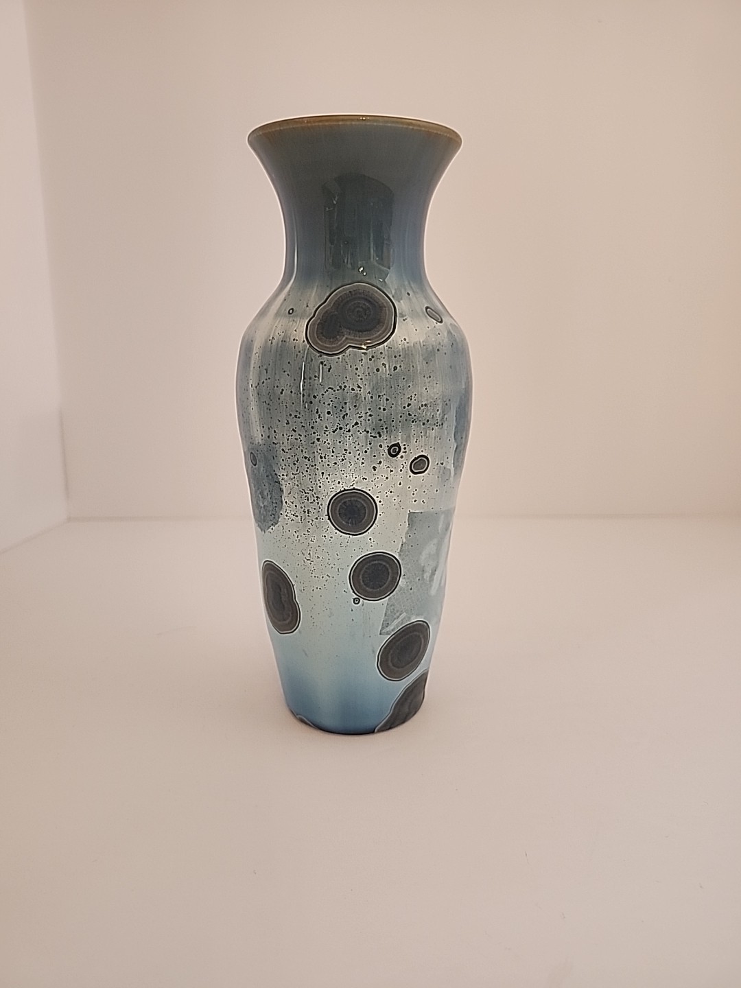 Montana 7.25″T Studio Art Pottery Vase Blue Crystalline Glaze Signed RW 2020