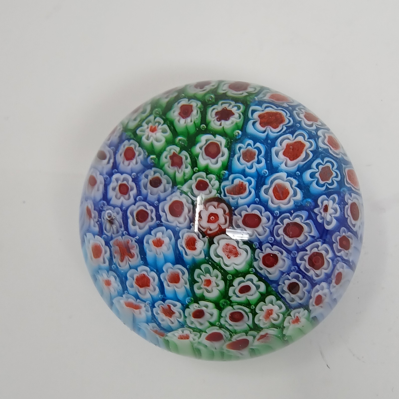 Vintage Murano Millefiori Art Glass Paperweight Blue Green Red Purple Floral