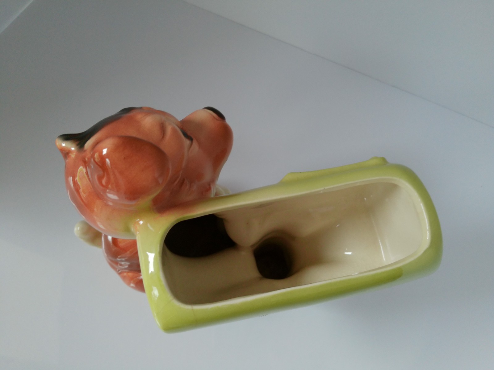 Vintage 1950’s Royal Copley Puppy DOG At Mailbox Flower Succulent Planter 8″