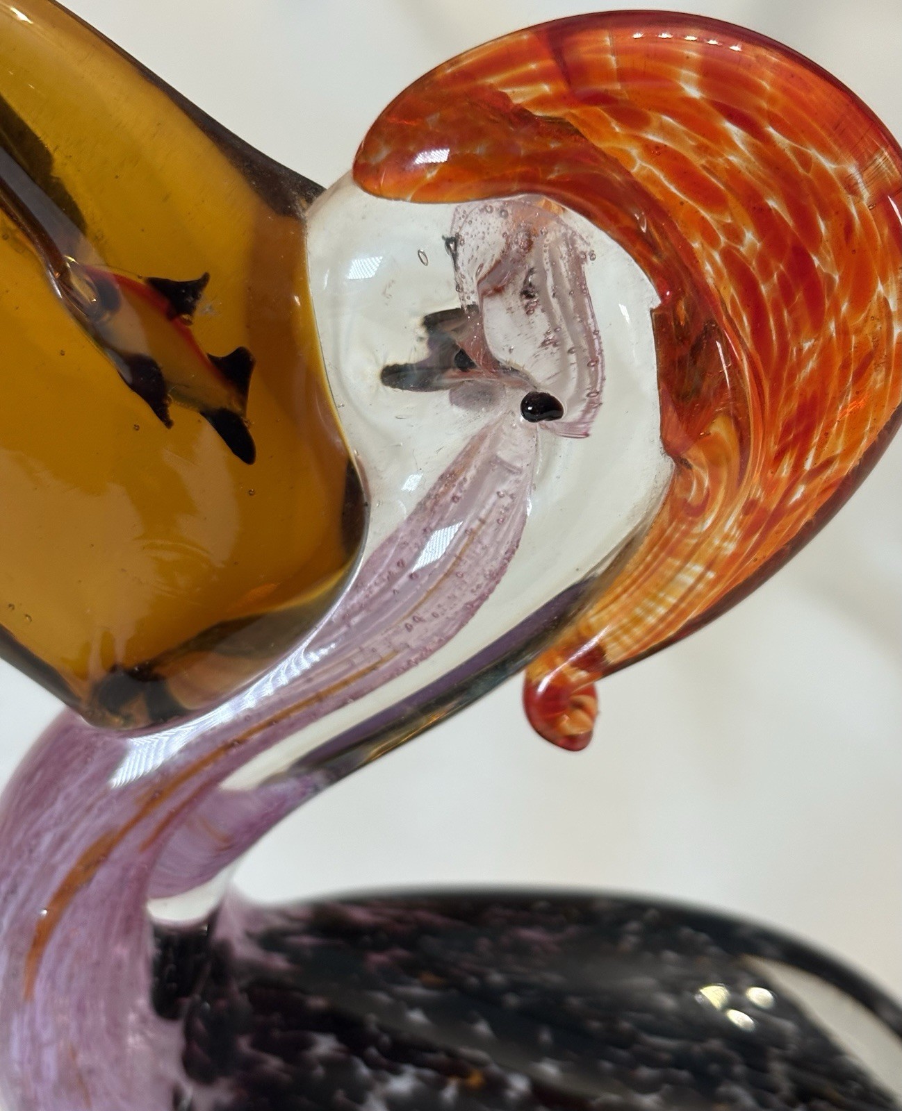Art Glass Pelican Bird with Fish in Mouth Beak Sculpture Figurine * Hand blown