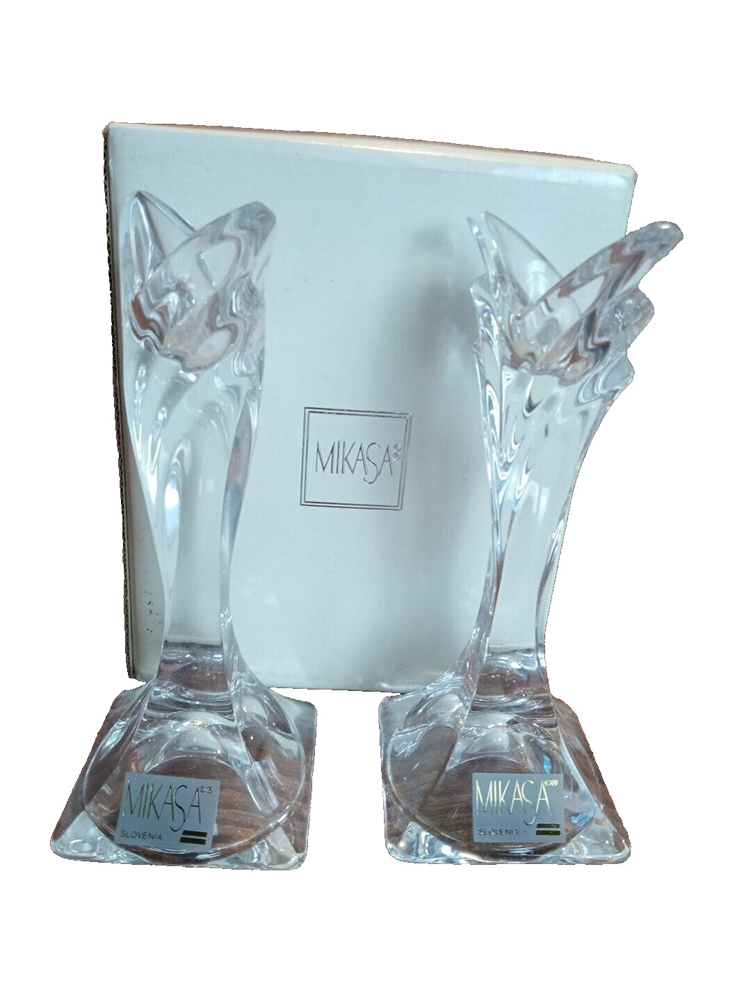 Mikasa DECO Taper Candleholder Pair Lead Crystal Tulip Style Vintage
