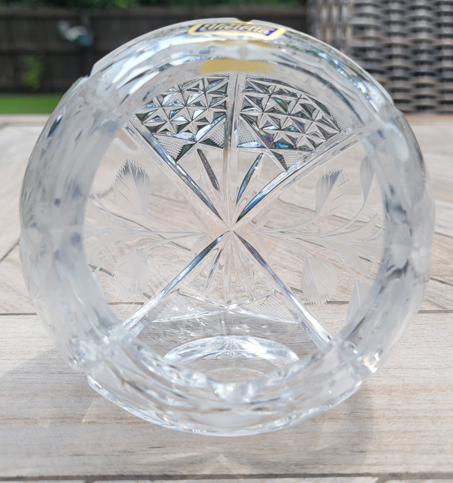 Vintage Violetta Poland 24% Lead Crystal Orb Ball Ashtray Hand Cut Starburst MCM