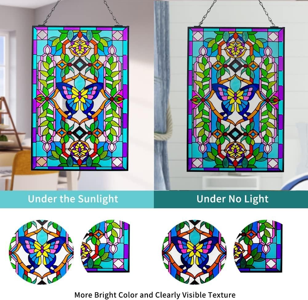 15″ x 10″ Vintage Style Stained Glass Window Hanging Suncatcher Panel