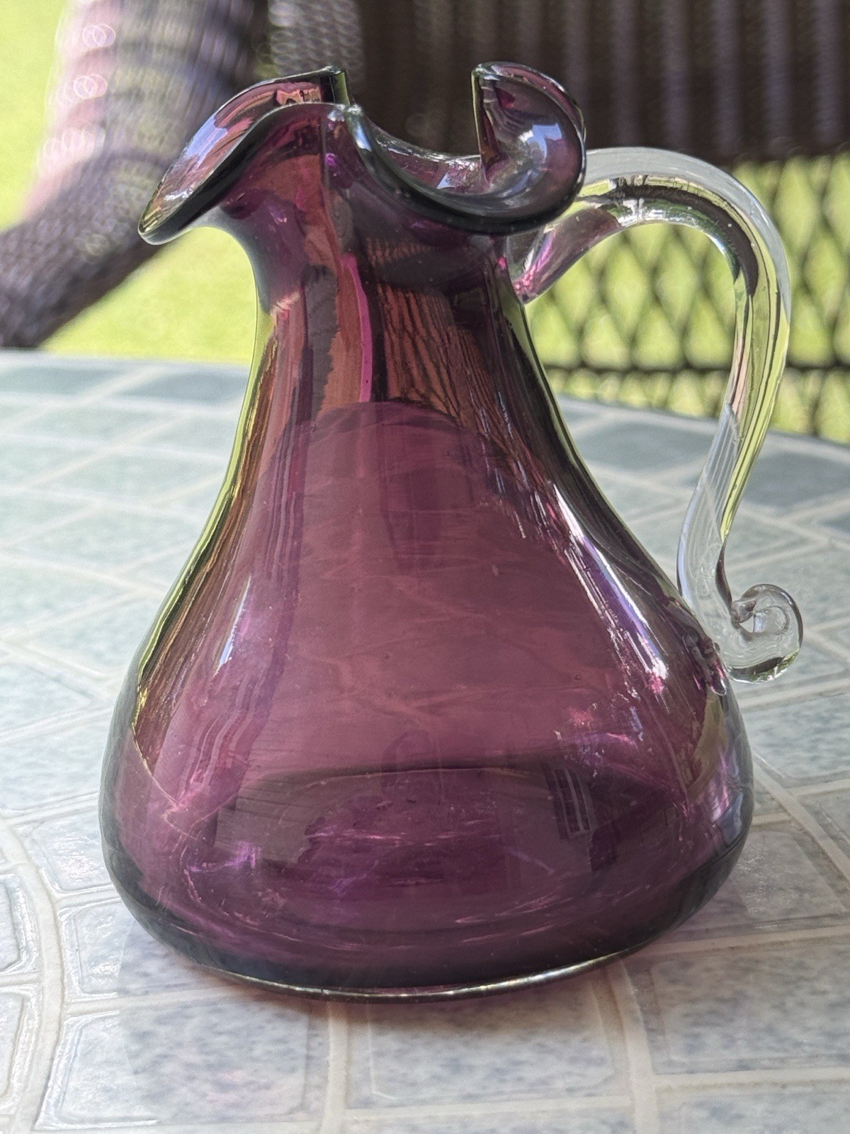 Amethyst purple Glass Mini Vase pitcher 3.75” tall
