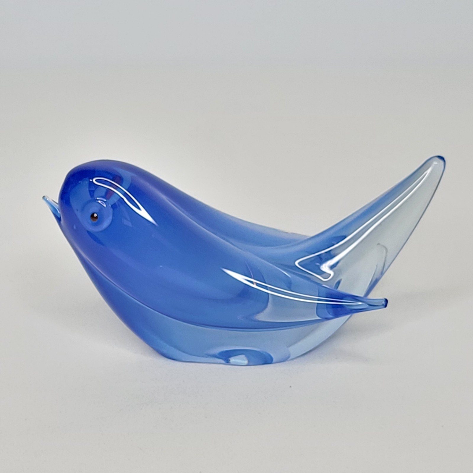 Vintage Murano Cenedese Seguso Blue Art Glass Bird Figurine Dark Red Eyes