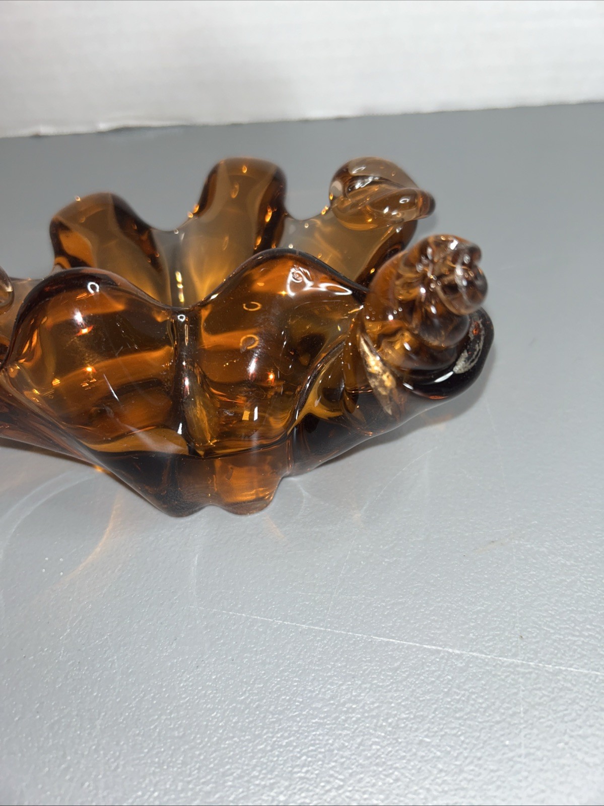 Vintage Canadian Chalet Glass Light Amber Peach Centerpiece Ashtray Bowl