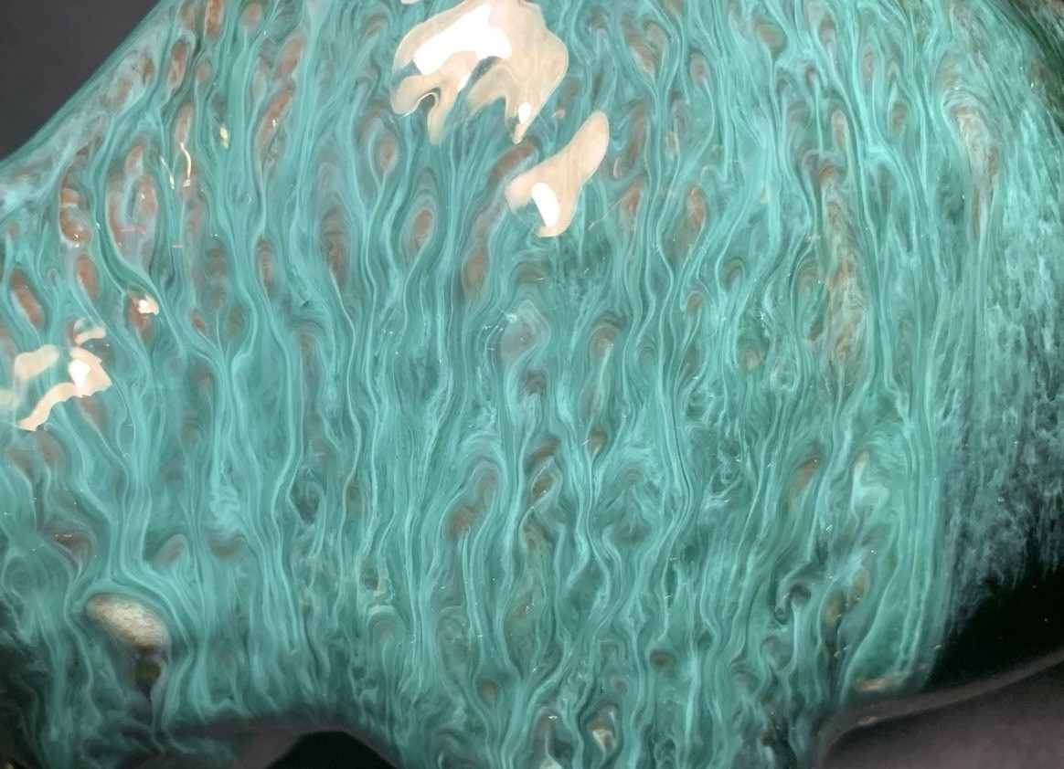 Blue Mountain Pottery Bison Buffalo BMP Canada Blue Green Drip Glaze Ceramic Art