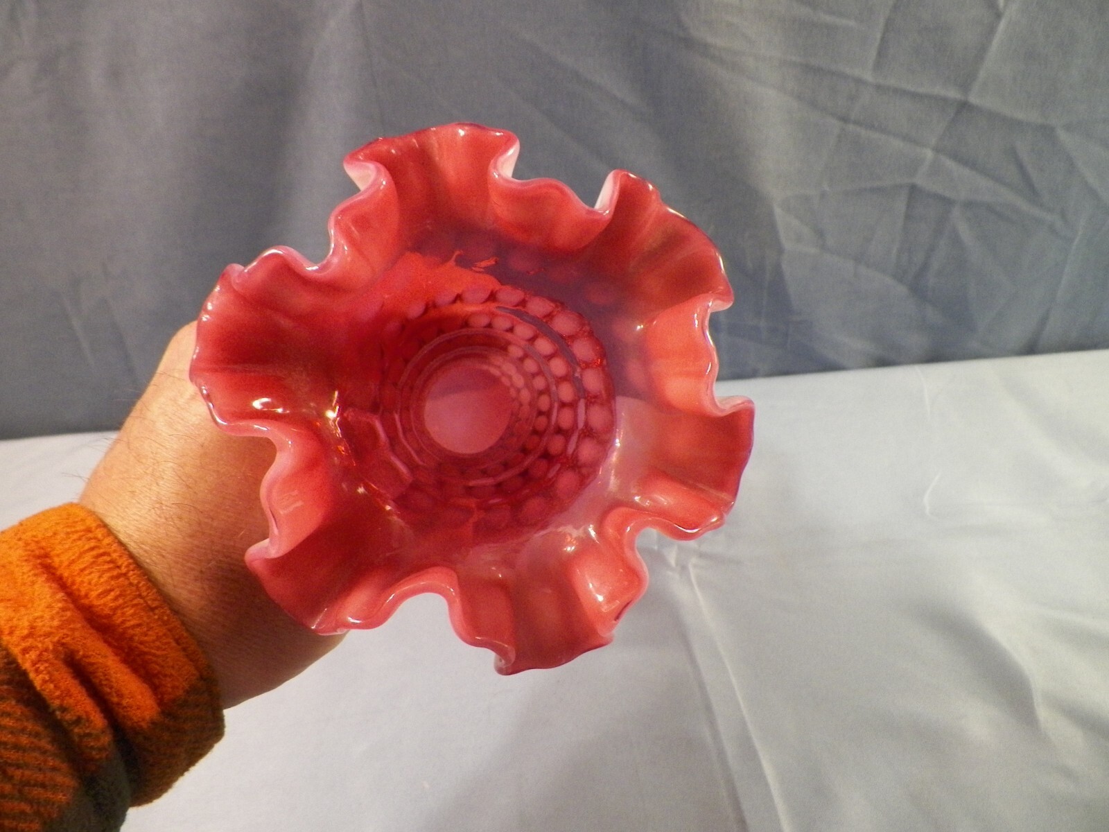 Vintage Fenton Cranberry Opalescent Glass POLKA DOT Vase 7 3/4″ Tall