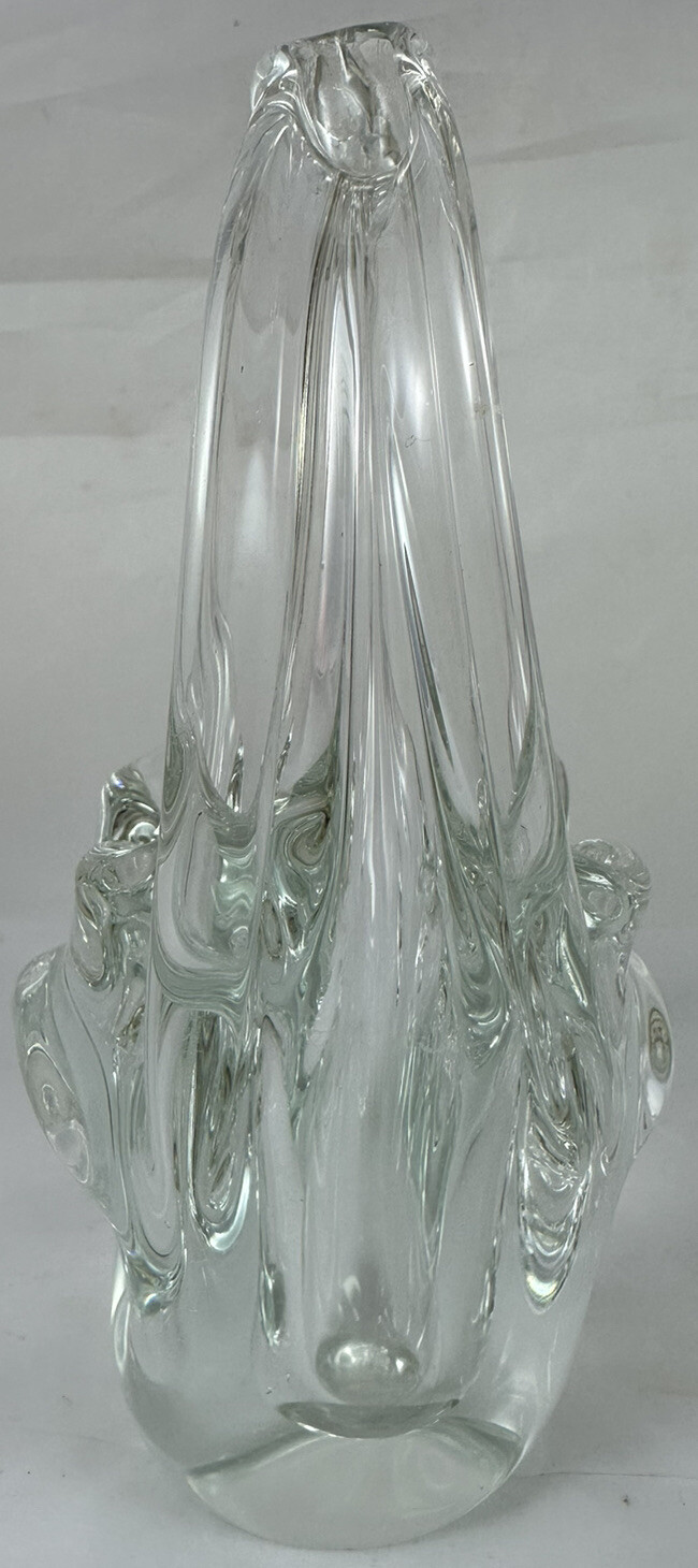Glass Basket Murano-Style Modern Art Split Handle Clear Blown Glass 7.5″X5″