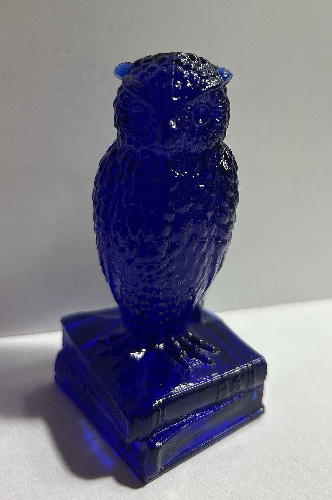 Degenhart Cobalt Blue Glass Wise Ole Owl on Books