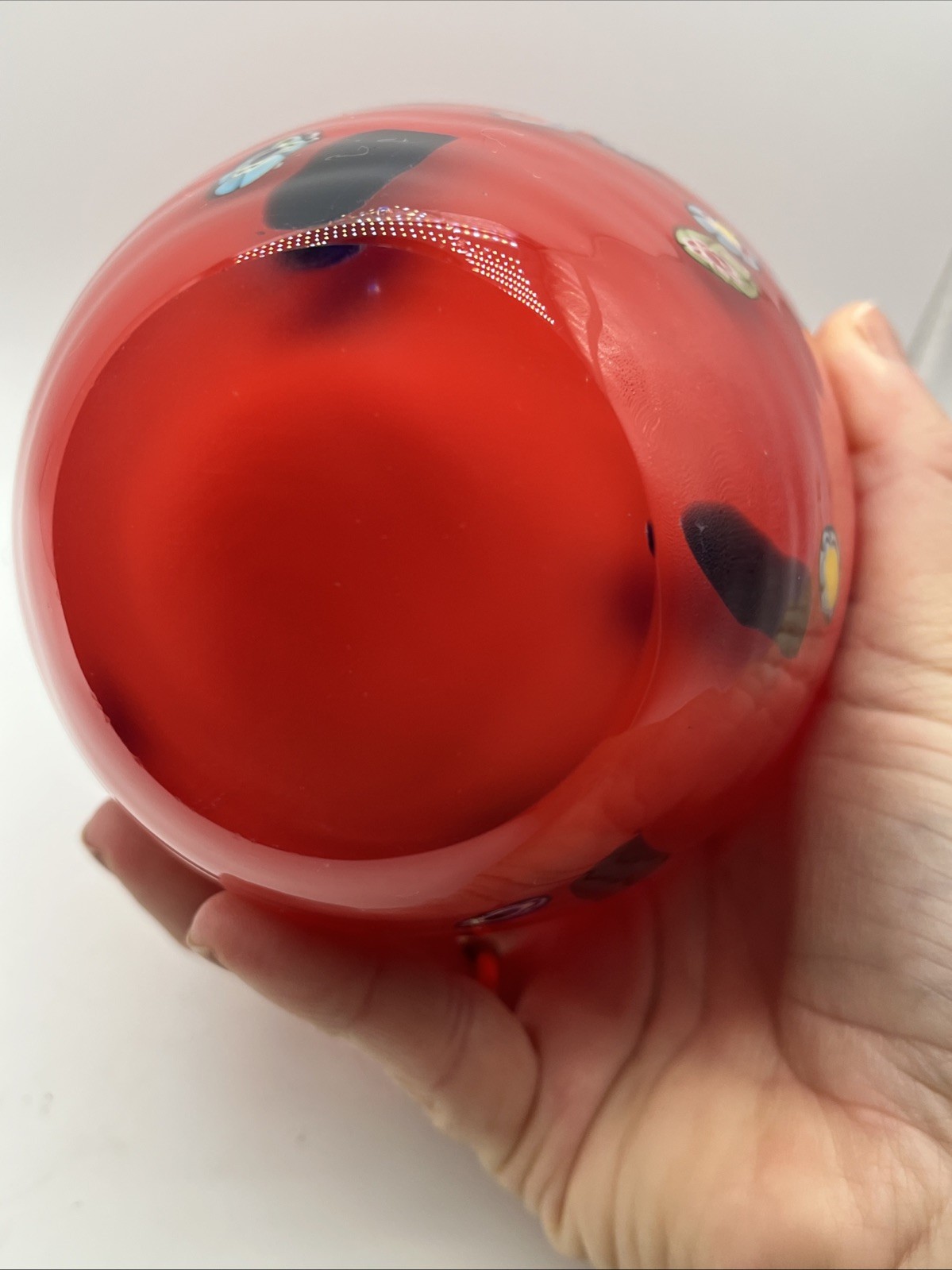 Red Multicolor Millefiori Art Glass Vase About 6.5” Tall