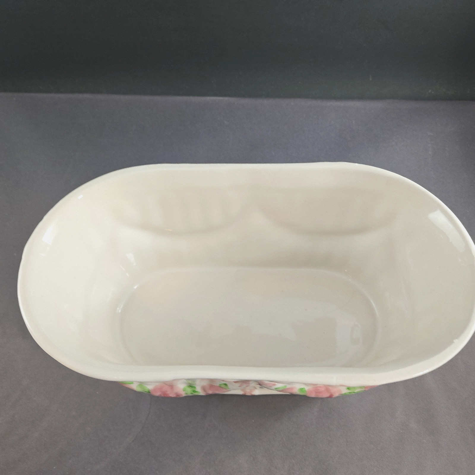 Vtg Andrea Sadek Jay Willfred Oval Planter White Pink Rose Ribbon Bow Portugal