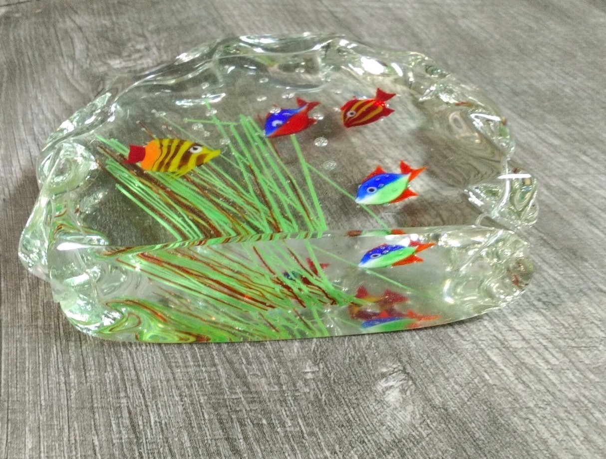 Vintage Art Glass Murano Style Fish Aquarium Glass Sculpture 4″ X 5″ Beautiful