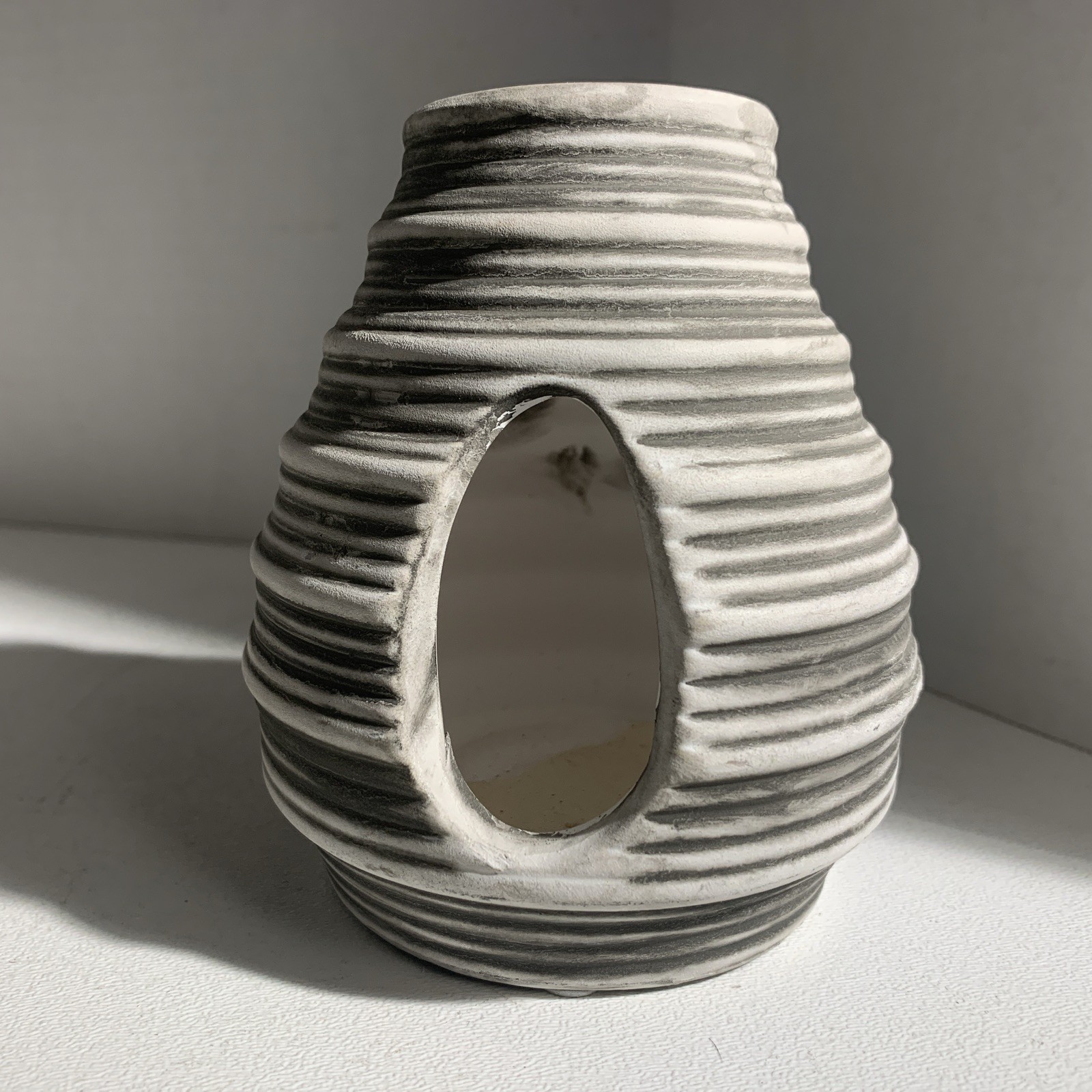 Small Mid Century Modern Style Ceramic Gray Linear Art Vase Decor