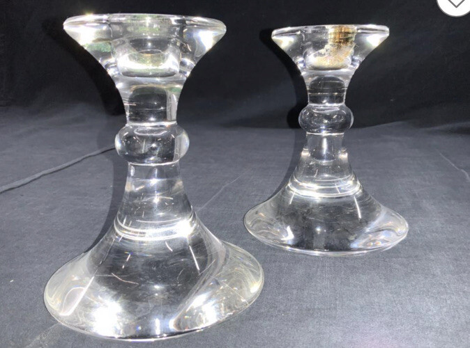 Val St Lambert Crystal Glass Candlesticks Chandelier Ingo Clear Set of 2
