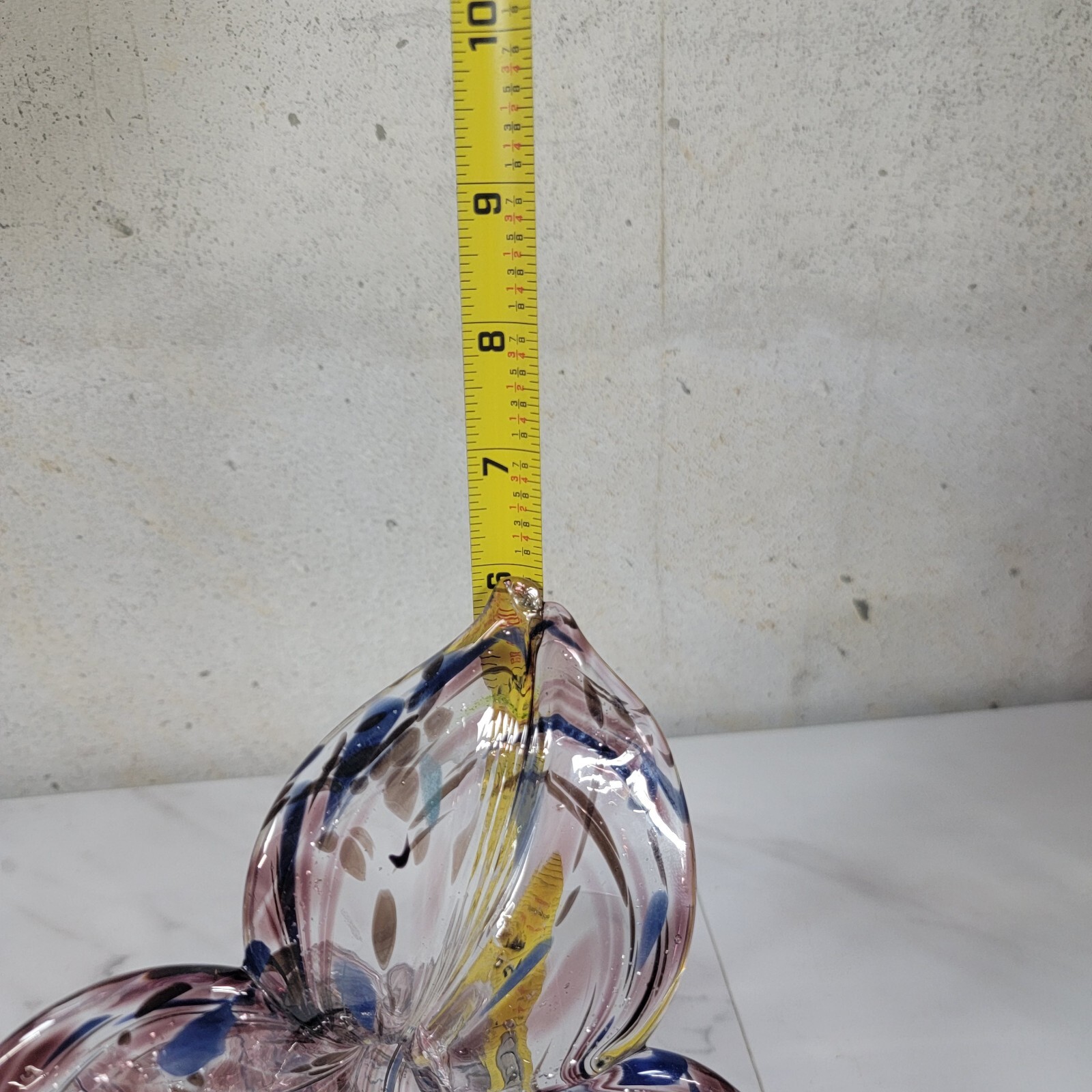 Large Purple Art Glass Flower with Spiral Stem 7″ Murano style 3 petal Lily