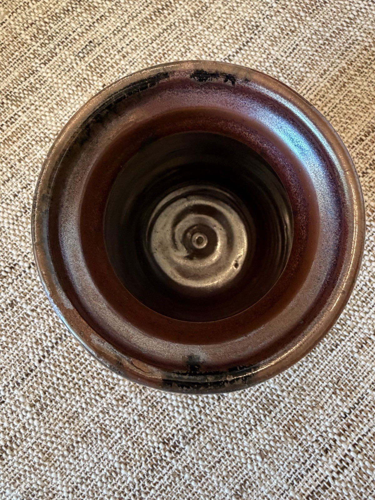 Handmade Art Pottery Ceramic Vase Brown Black Blue Abstract Glossy 6.5” Tall