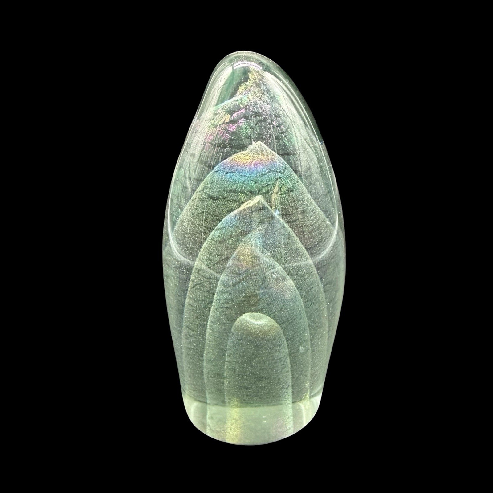 1979 Maytum Studio Art Glass Egg Shape Veil Iridescent Paperweight Signed As Is