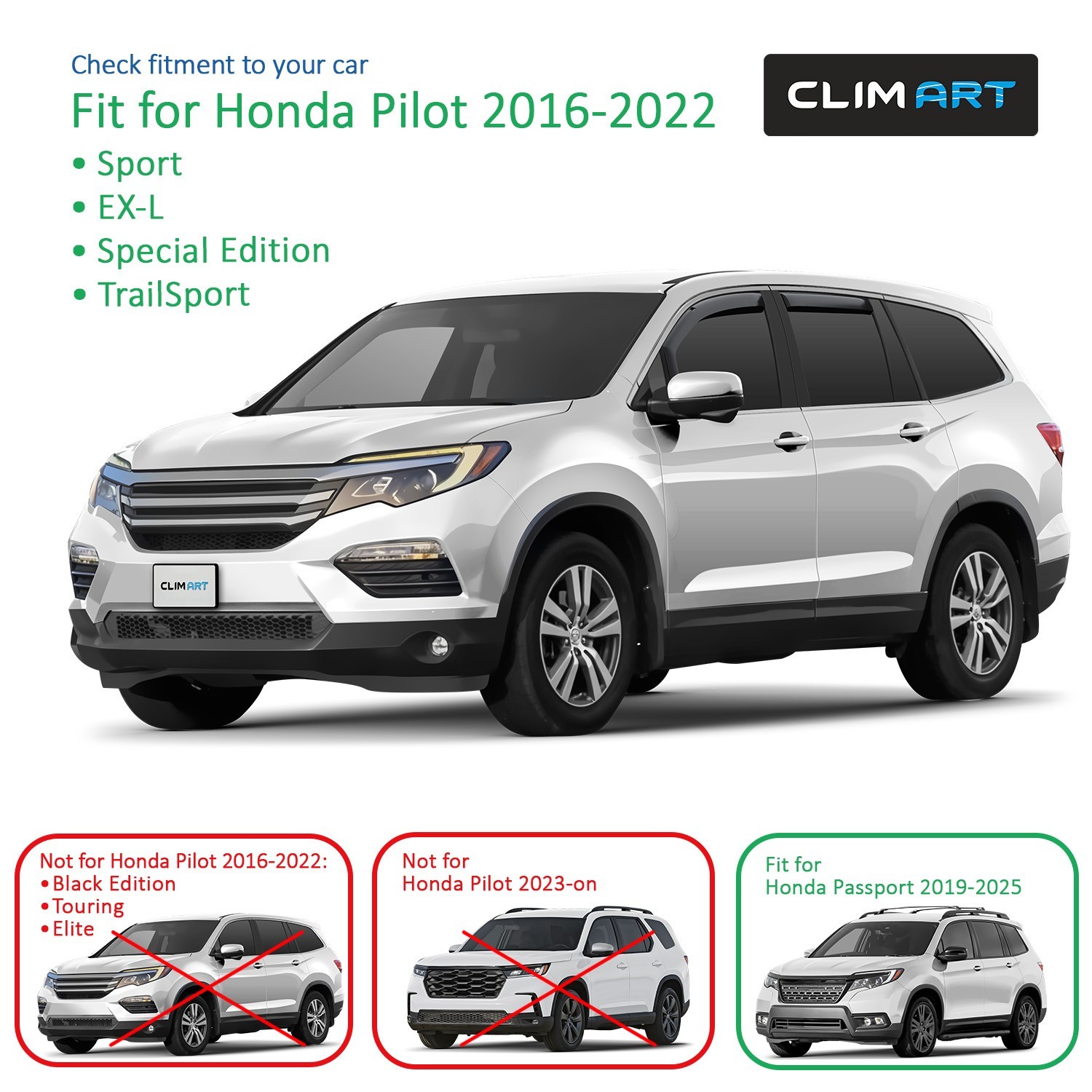 Rain Guards Vent Visors Shade for 2016-2022 Honda Pilot