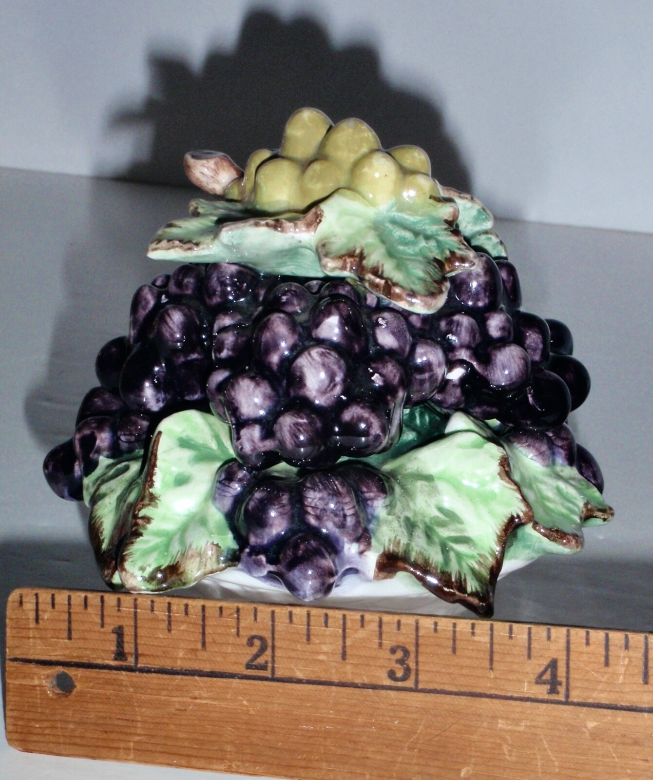 Vtg Italian Hand Made and Painted Pottery Basket of Grapes 4 1/2″ h Mint