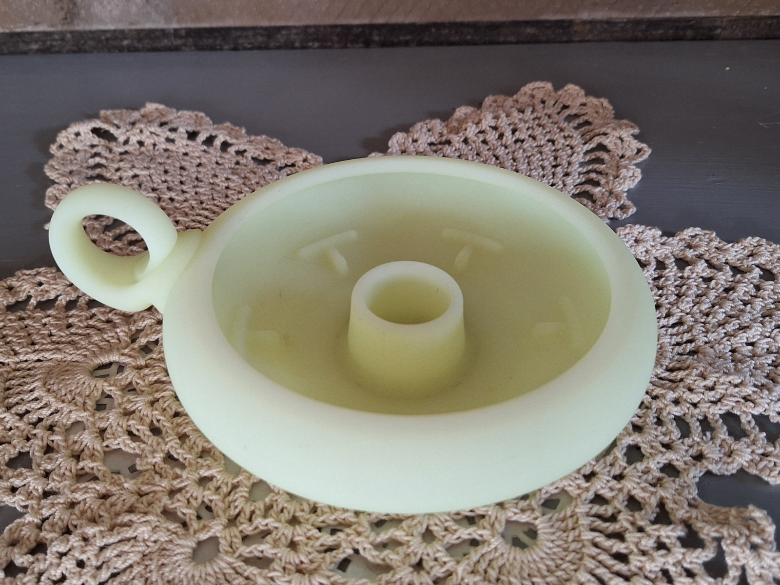 Fenton Custard Uranium Glass Vintage 7 inch Fingerloop Candle Holder UV Glow