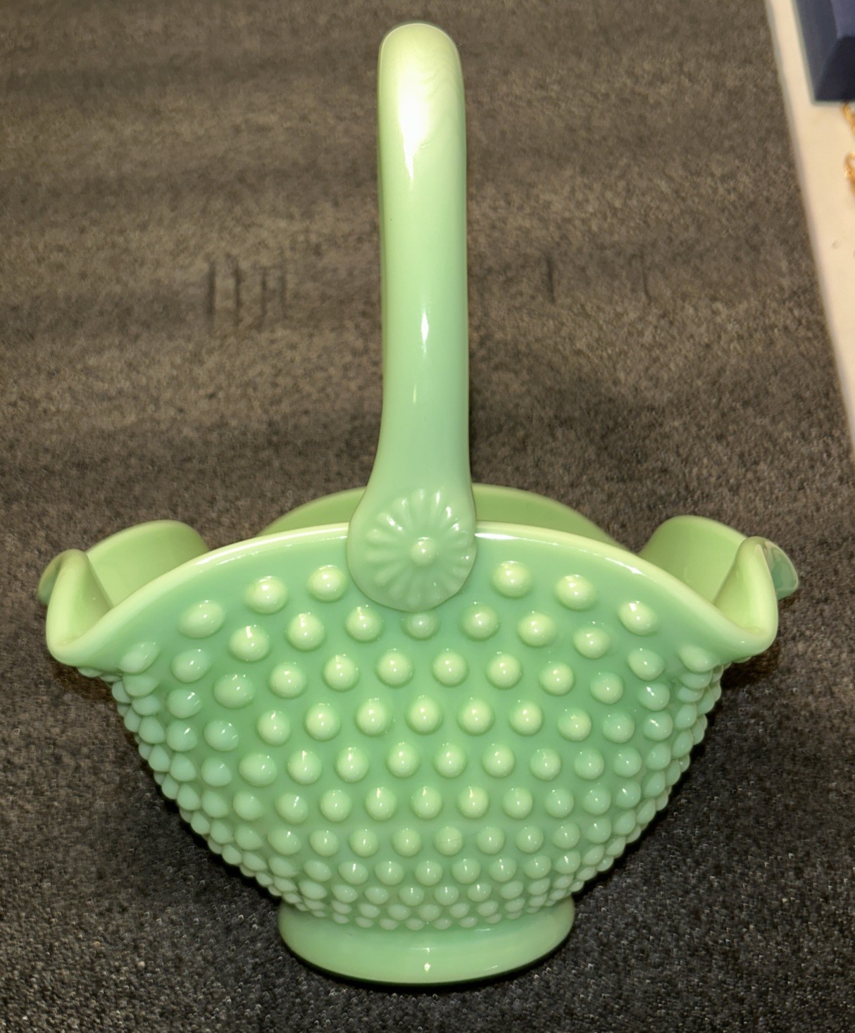 L.E. Smith Jadeite Hobnail Basket Original Excellent Condition