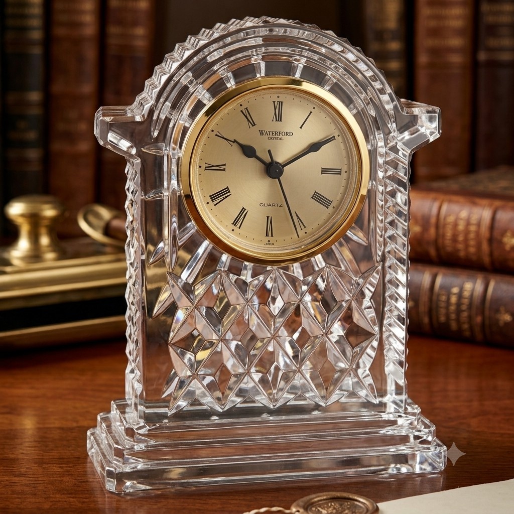Waterford Crystal Quartz Mantel Desk Clock Irish Cut Crystal Working Excellent.