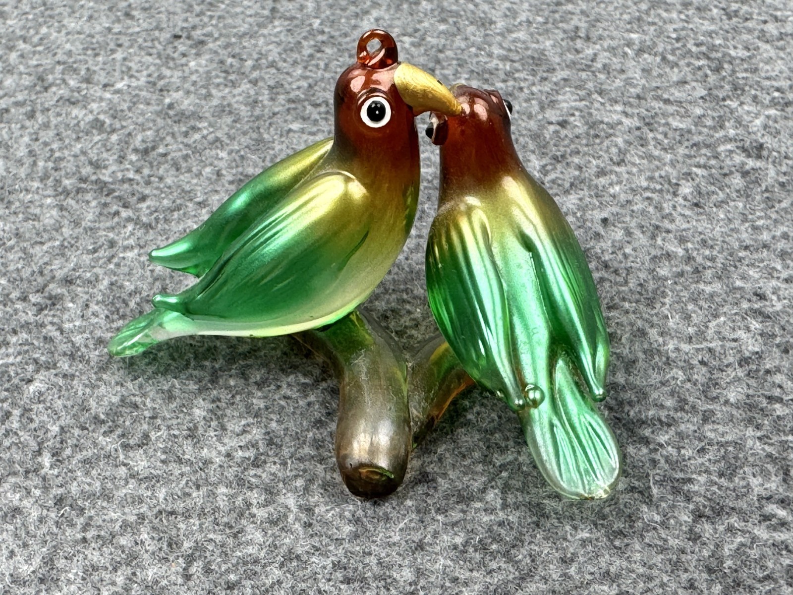 Hand Blown Glass Parrot Pair Figurine Art Sculpture Decor Miniature 2″