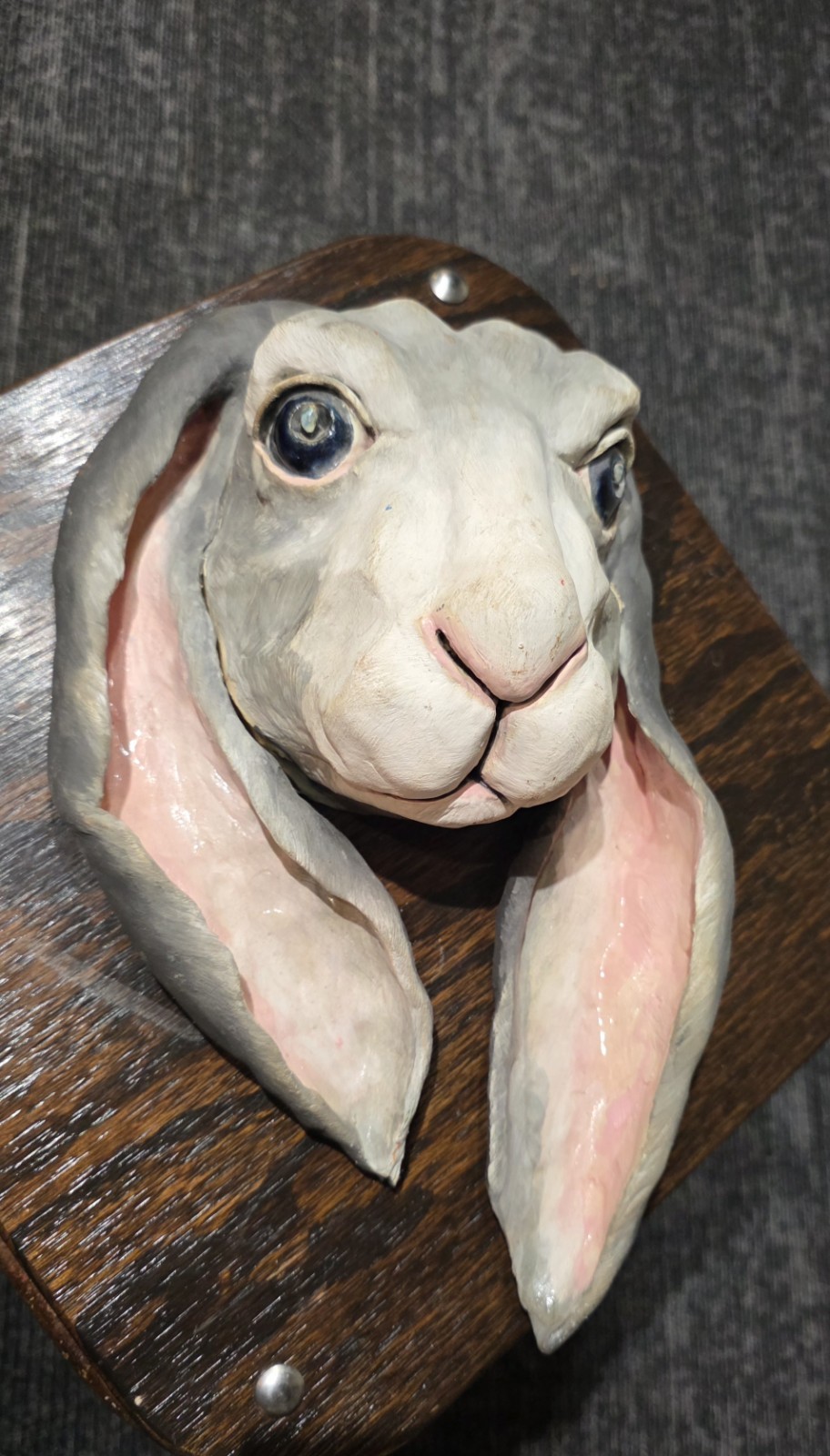 Pottery Hare Lop Eared Bunny Rabbit Jackrabbit Head Mask Lifelike Hand Made Art