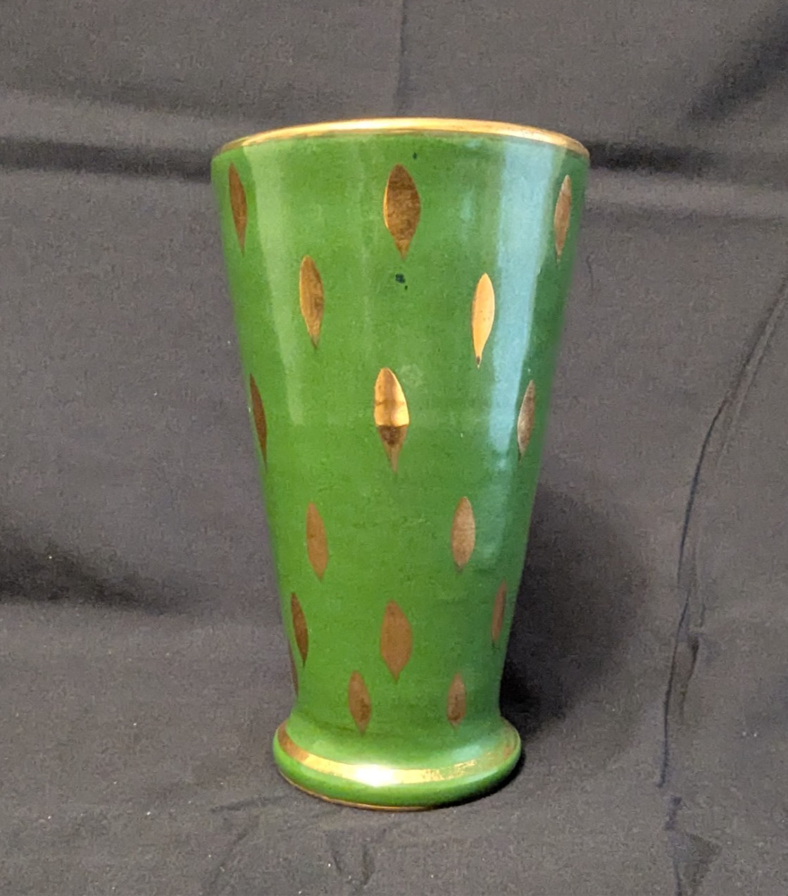 Vintage Early RARE Camark Art Pottery 6.5” Vase Green & Gold (S1)