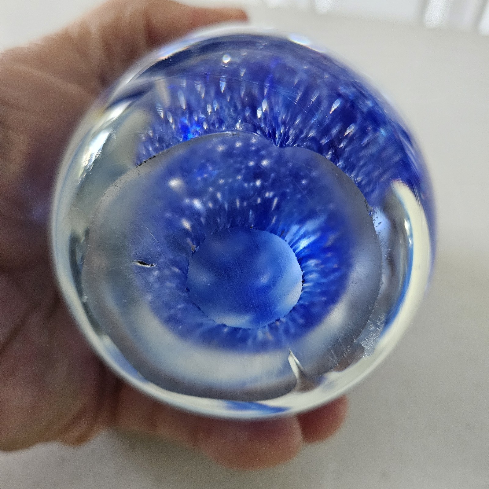 Vintage Glass Paperweight Measures Roughly 5″ Tall .. 3″ Wide .. Weights 2.7 LBS