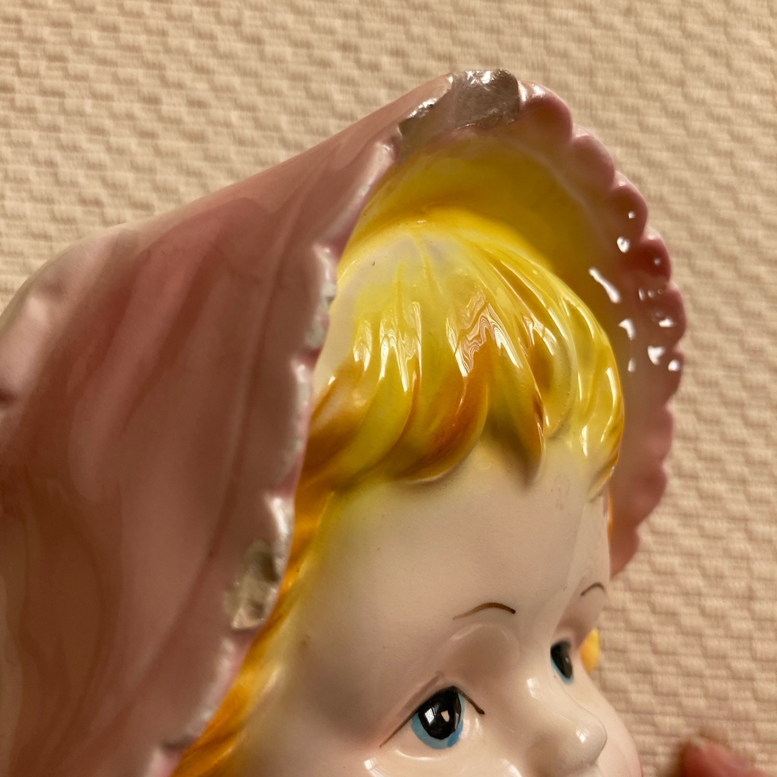 Relpo #6744 Blonde Girl In Bonnet Vase Planter Vintage Japan READ*