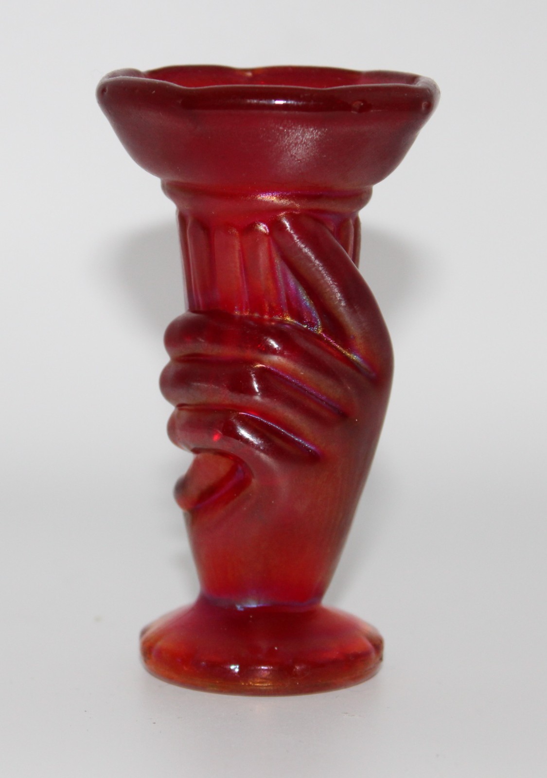 Fenton #38 Ruby Red Satin Mini Torch Left Hand Vase HTF