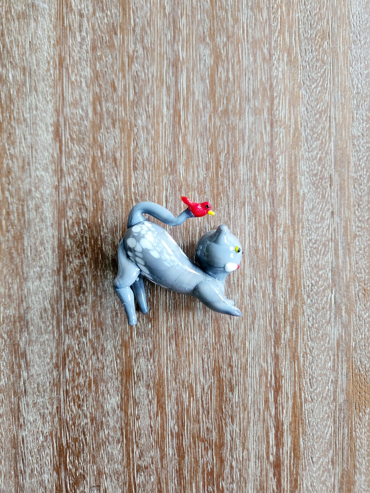 Mini Glass Gray Cat Canary Red Bird Murano Venetian Art Decoration Vintage Art