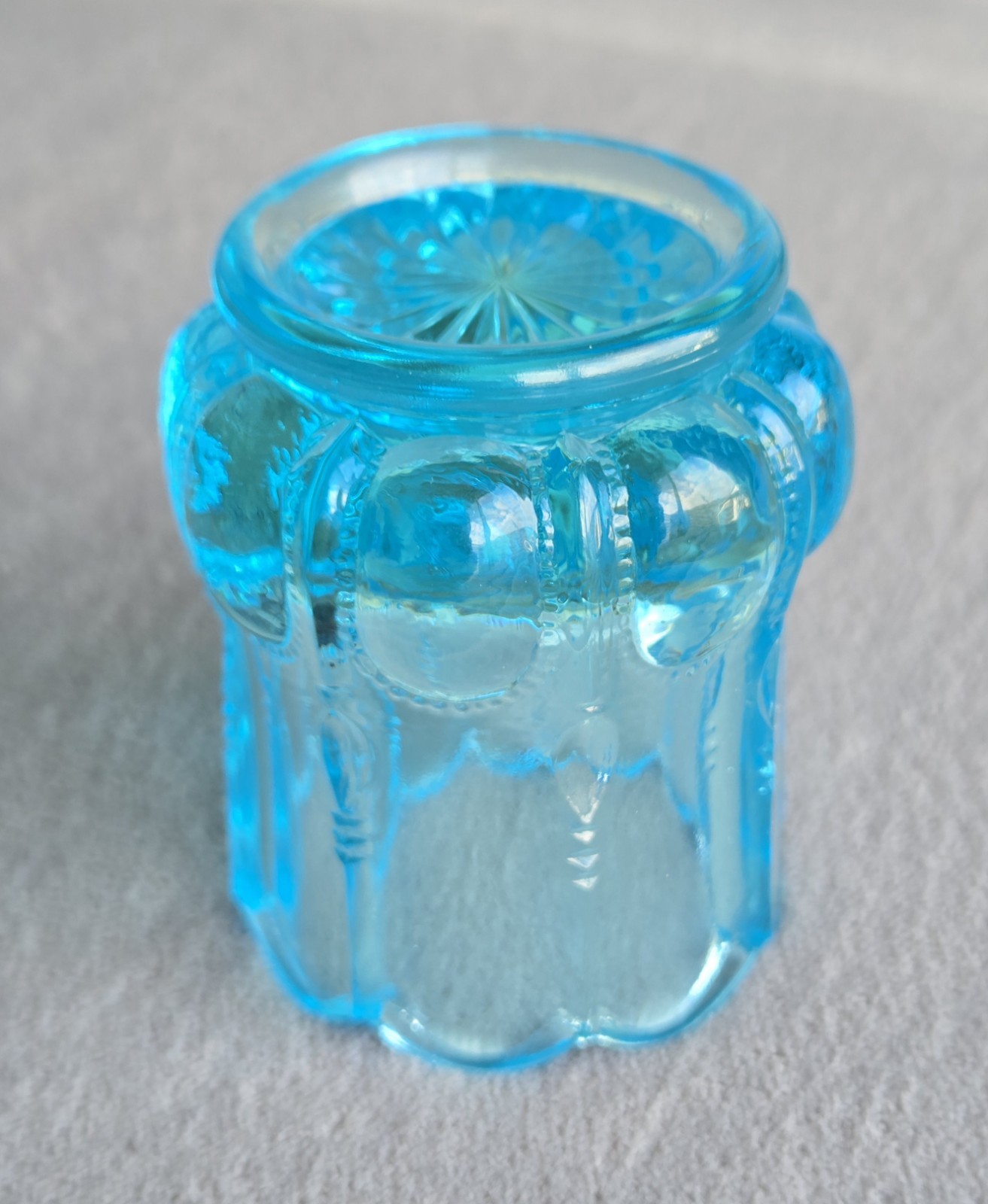 Degenhart Uranium Toothpick Holder Sapphire Blue UV Glass Beaded Oval 1950s-60s