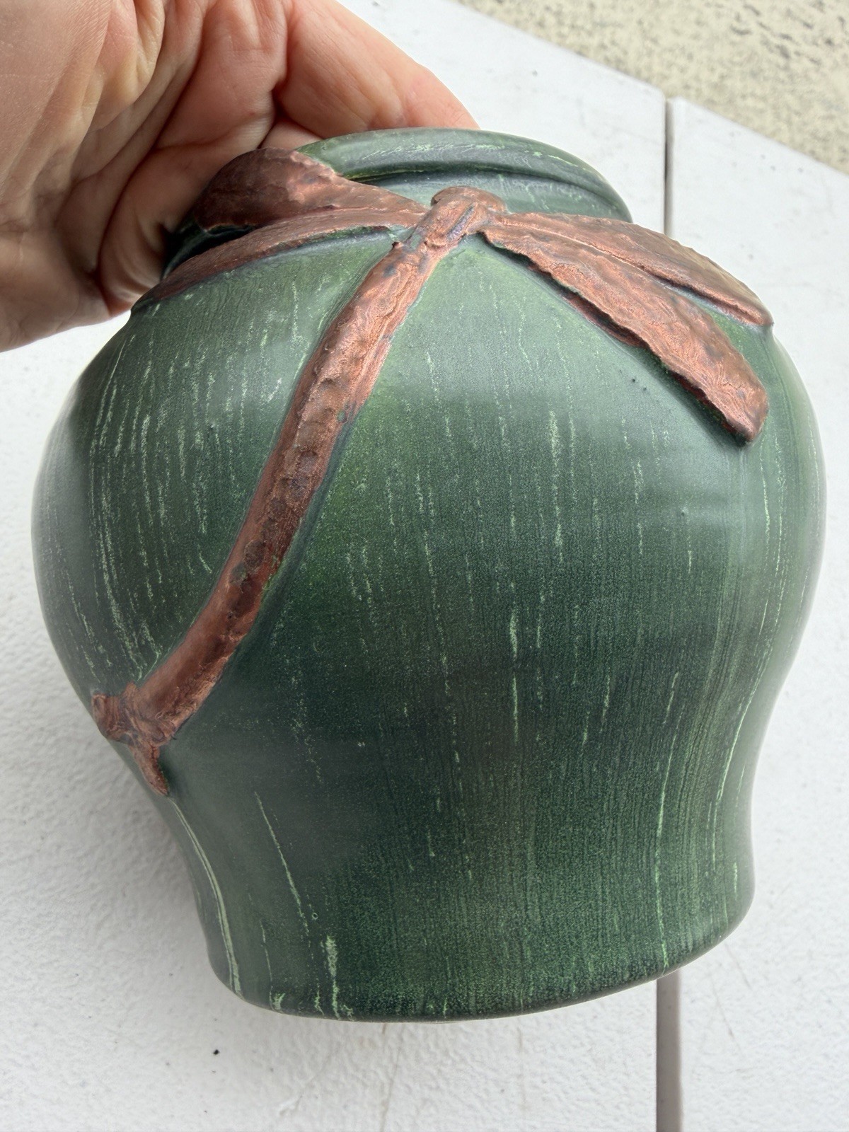 Ephraim Pottery 2001 Copper Dragonfly Vase, 5.5” Tall